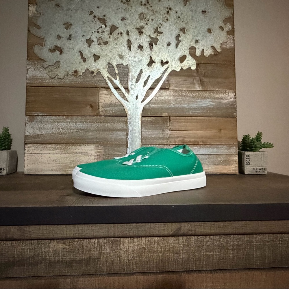 Classic Green Canvas Slip-On Sneakers - Women's Casual Shoe - Picture 1 of 9